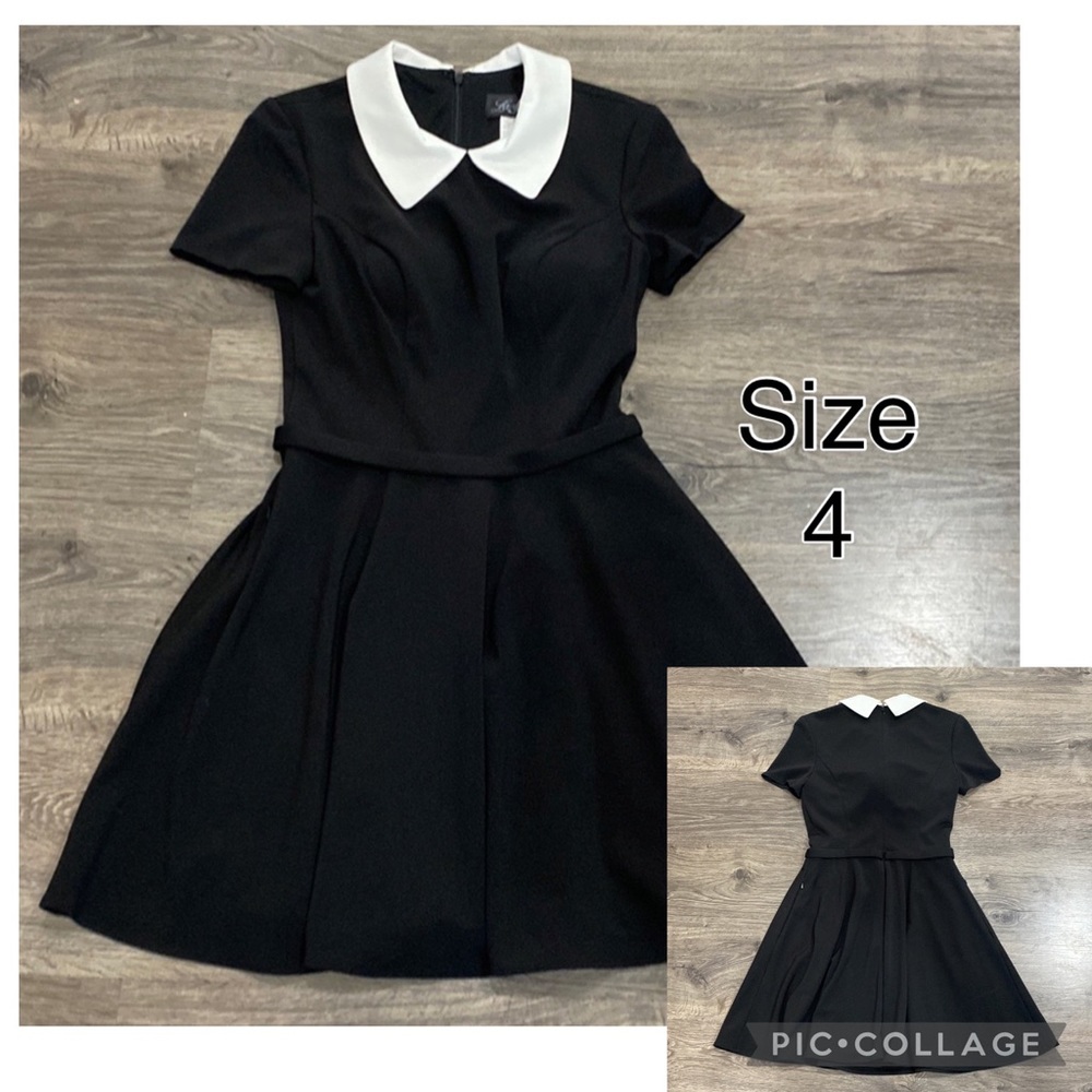 La Femme Black Collared Dress